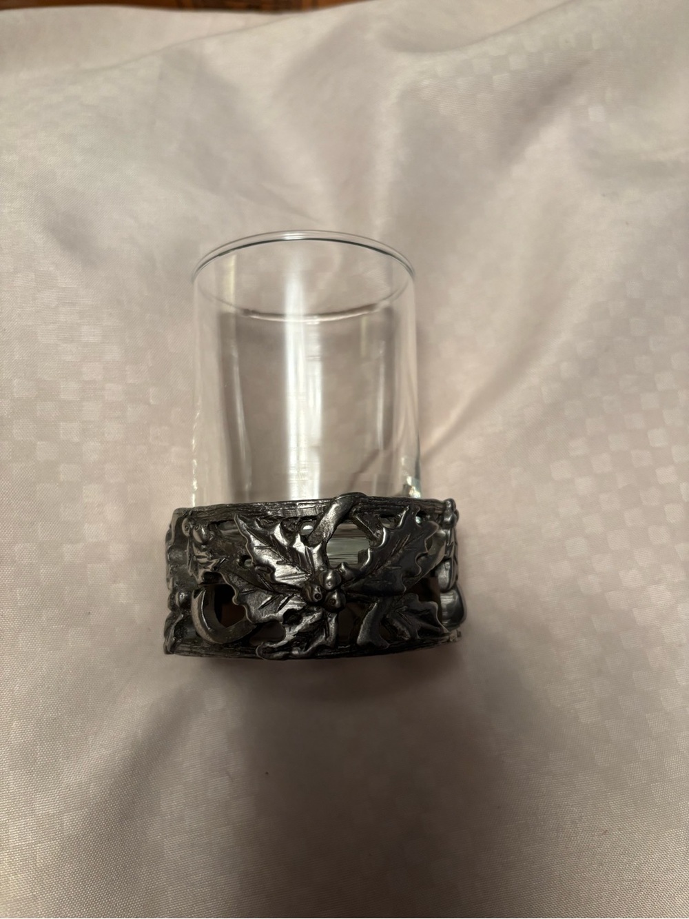 Longaberger Pewter Leaf Votive Holder with Clear Glass